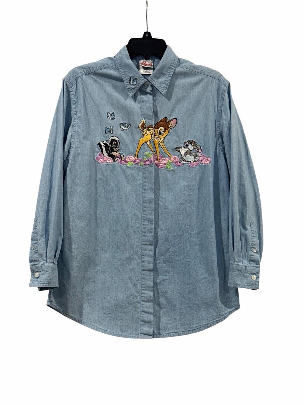 Vintage Disney Bambi Thumper 90s Y2K Embroidered Denim Shirt Size S